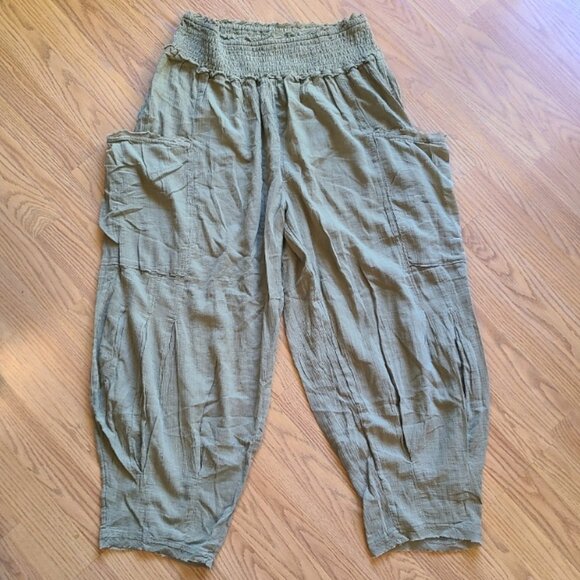 NEW NWT! BY ANTHROPOLOGIE GAUZE CRAFTED BALLOON PANTS HARREM BARREL CROP sz M - Picture 2 of 7